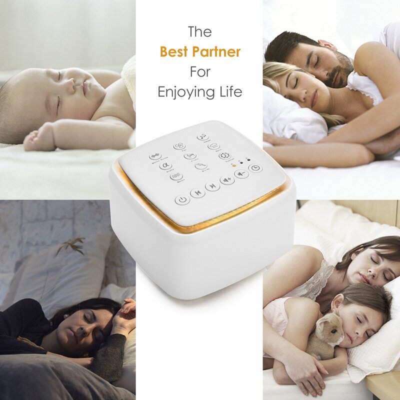 Máquina de ruído branco para bebês e adultos, Máquina de som recarregável, 30 sons calmantes, Luz quente para dormir