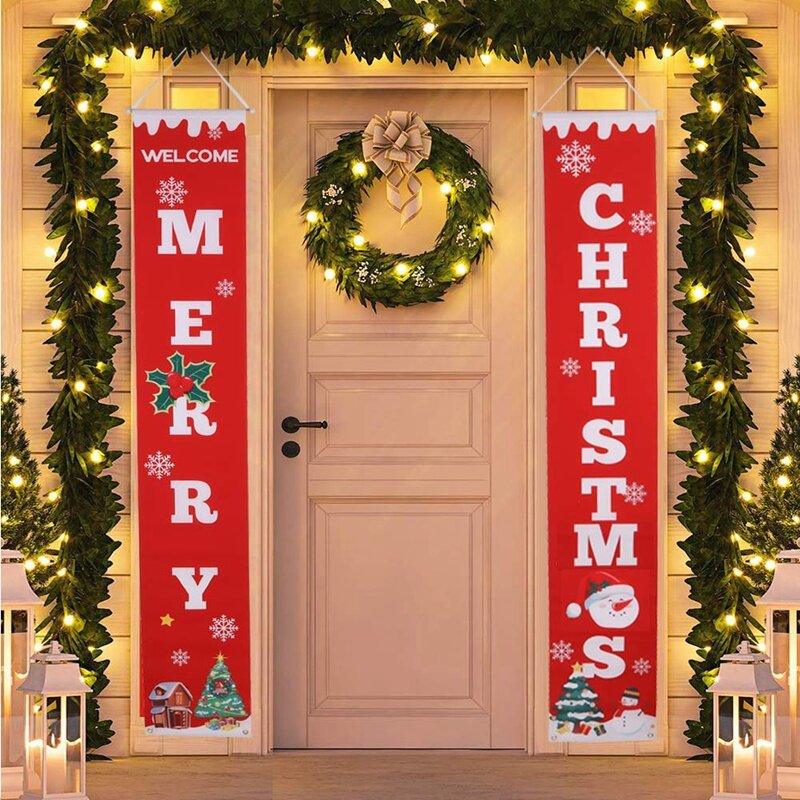 メリークリスマスバナー、ポーチ、暖炉、壁の看板、クリスマスの装飾の旗、屋外、屋内