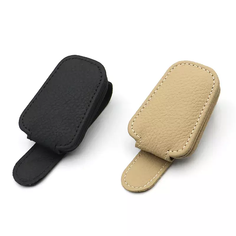Hanging Protective Car Glasses Holder Strong Magnet Sunglasses Clip PU Leather Sun Visor Space Saving Universal Car Accessories