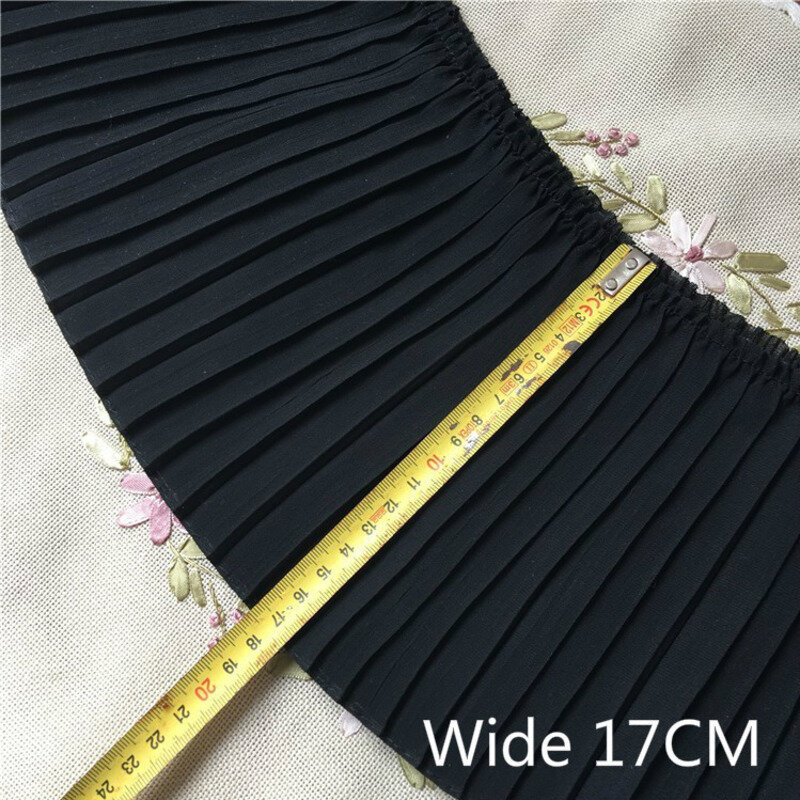17CM Wide Luxury White Black Pleated Chiffon Fold Elastic Lace Ruffle Trim Ribbon Dress Collar Applique For Sewing Supplies