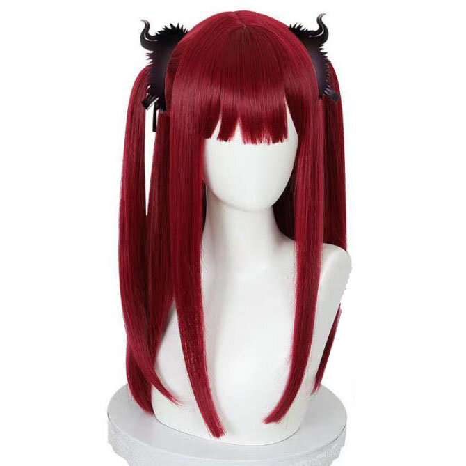 Parrucca Cosplay Anime parrucca sintetica vino rosso doppia coda di cavallo capelli lunghi Dakimakura federa cuscino