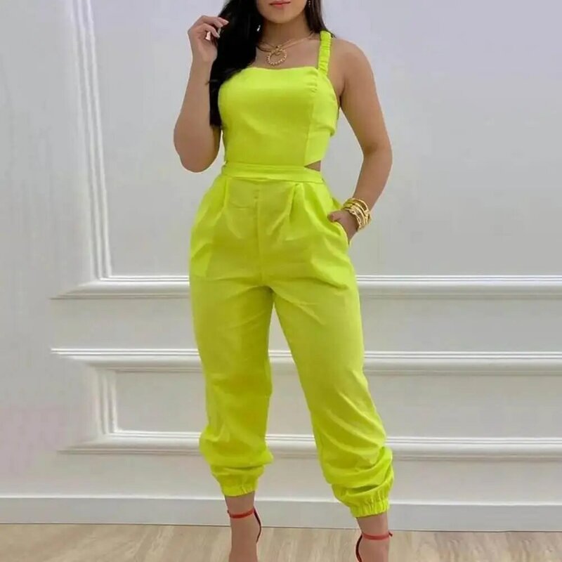Women Jumpsuit Stylish Jumpsuit with Lace-up Bow Detail Andabenefits Back Design Pockets for Lady Commute Party Wear High Waist