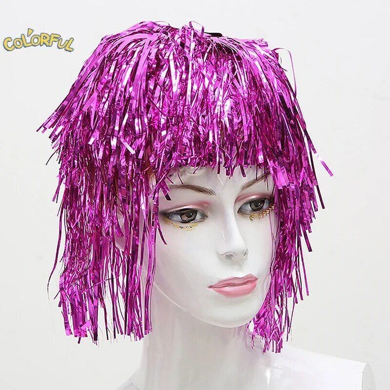 Foil Tinsel parrucche Costume Cosplay divertente cappello lucido accessori per capelli metallici per parrucca Masquerade carnevale festa