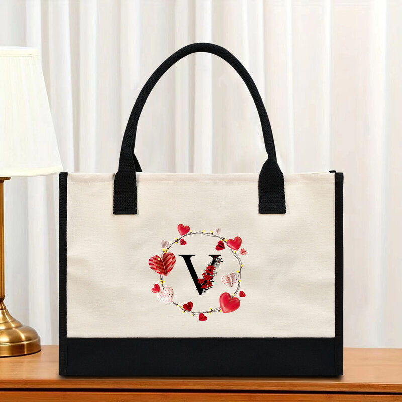 Bolso de mano con estampado de letras para mujer, bolsa de viaje de ocio impermeable de gran capacidad, flor roja de amor, en el interior