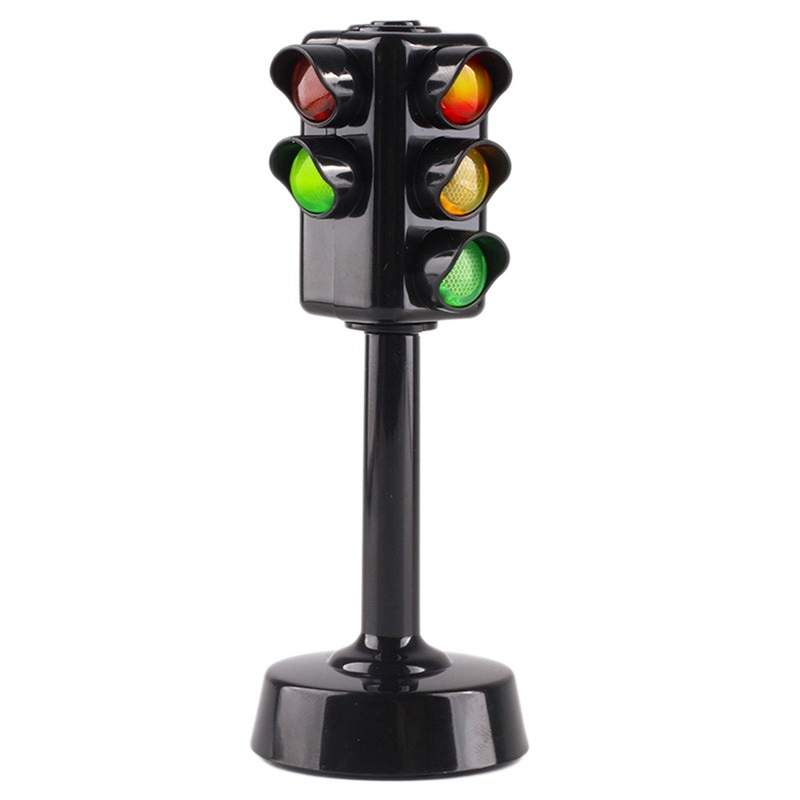 Simulação Faróis de dois lados, lâmpada de sinalização rodoviária, sinais de passarela com base, brinquedos para aprendizado precoce para meninos e meninas