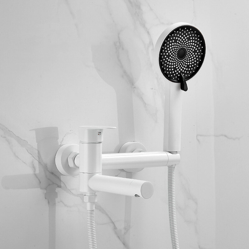 YTwisted-Black Brushed Gold Foldable Bathtub Faucet Montado na parede Misturador a frio quente Torneira de água Conjunto de chuveiro Acessórios de banheiro