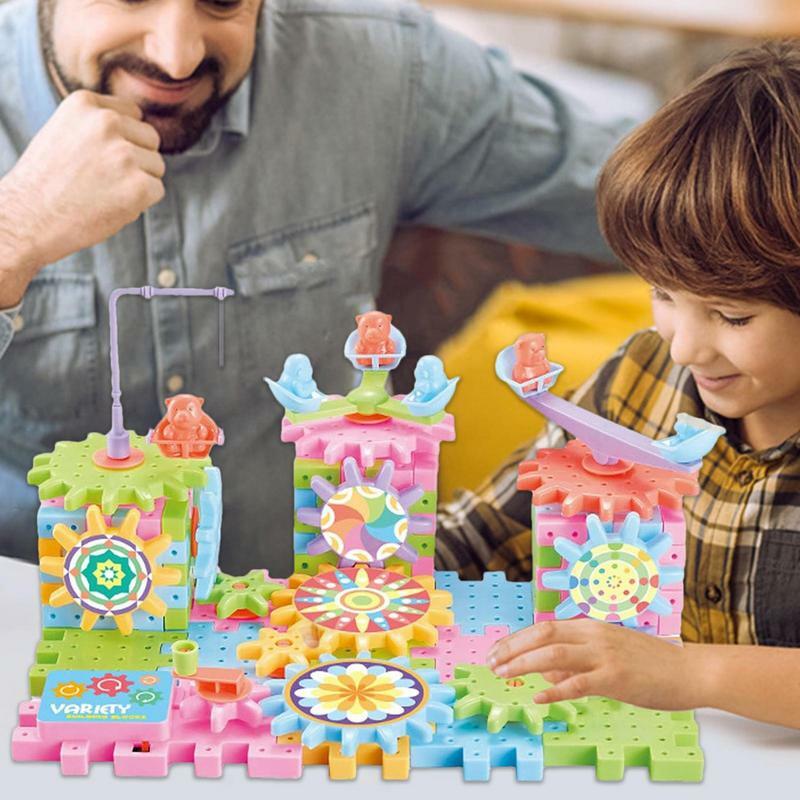 Blok bangunan Gear Cogs mainan listrik bata bangunan gigi Set mainan dapat digunakan kembali roda gigi berputar pendidikan untuk