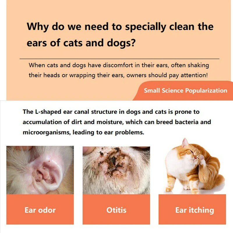 Gotas para las orejas de las mascotas, limpiador de orejas para gatos y perros, elimina los ácaros del oído, alivia la picazón, suministros de limpieza para mascotas