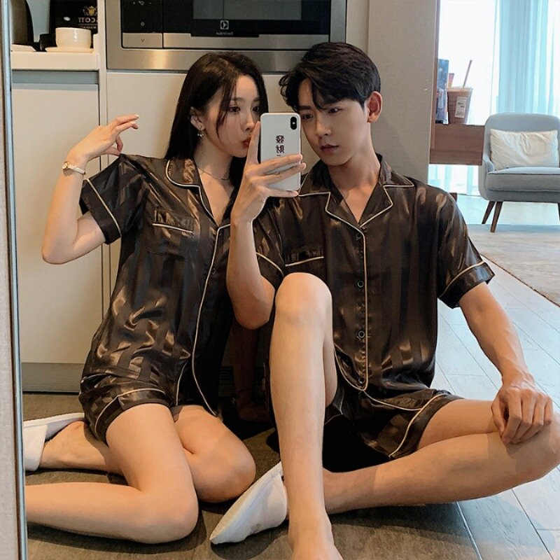 Moda coreana Cardigan indumenti da notte in seta per coppie estate morbidi vestiti per la casa uomini e donne abbinati Loungewear maschio femmina Pjs