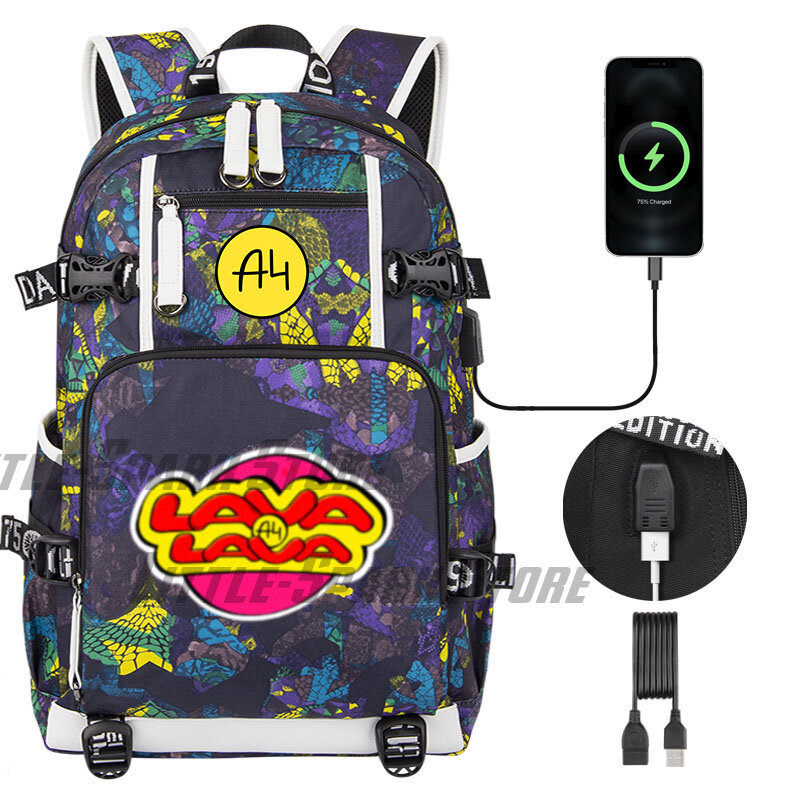 ร้อน "ลาวาลาวา" А4กระเป๋าเป้สะพายหลังเด็กดุจสายฟ้า A4สีดำกระเป๋านักเรียนสำหรับวัยรุ่นนักเรียนกระเป๋าเป้สะพายหลังใส่แล็ปท็อปมีระบบชาร์จ USB