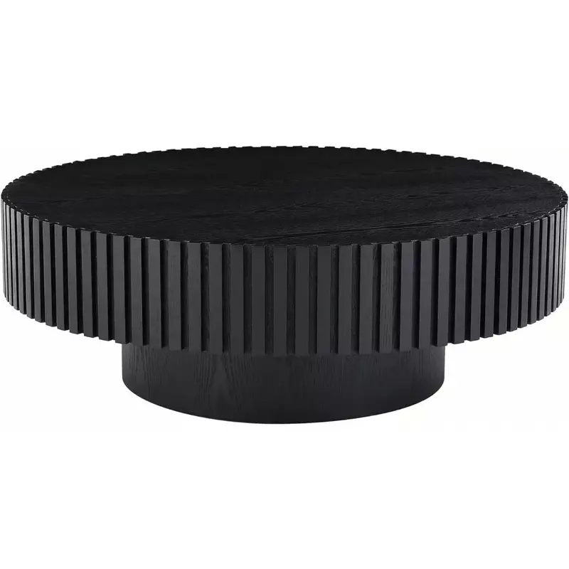 Round Coffee Table, Wood End Tables for Living Room, Modern Circle Fluted Drum Side Tables, Easy Assembly, Coffee Table