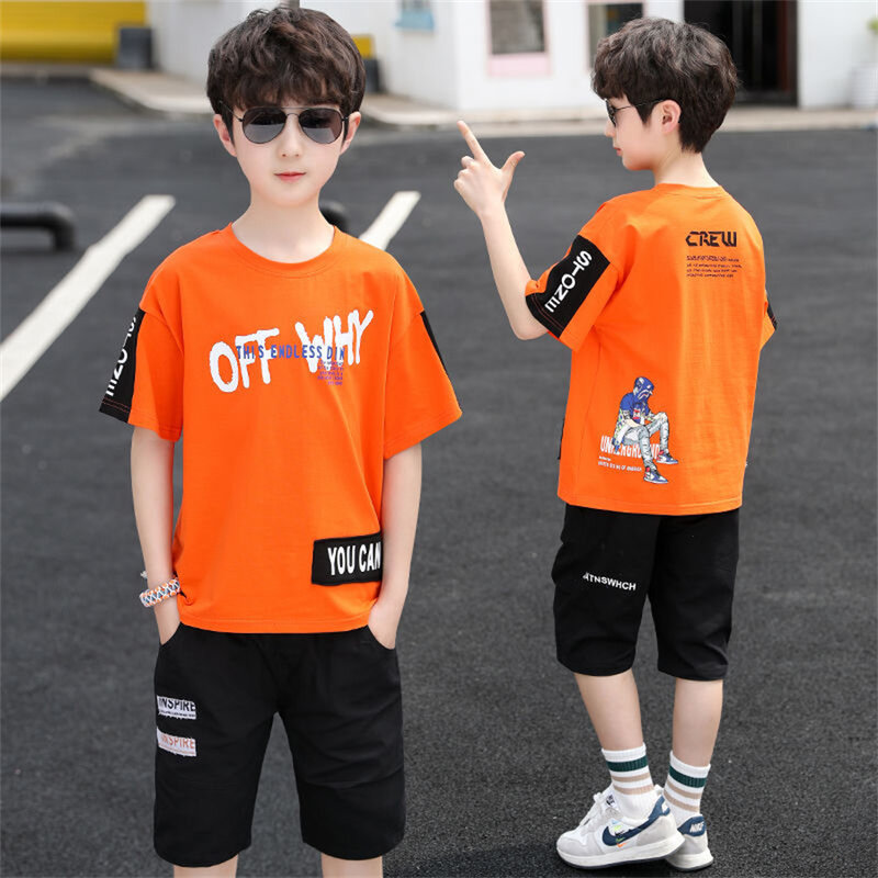 Conjunto de 2 piezas de ropa de estilo coreano para niño y adolescente, camisetas y pantalones cortos, conjunto de ropa para niño de 3 a 14 años