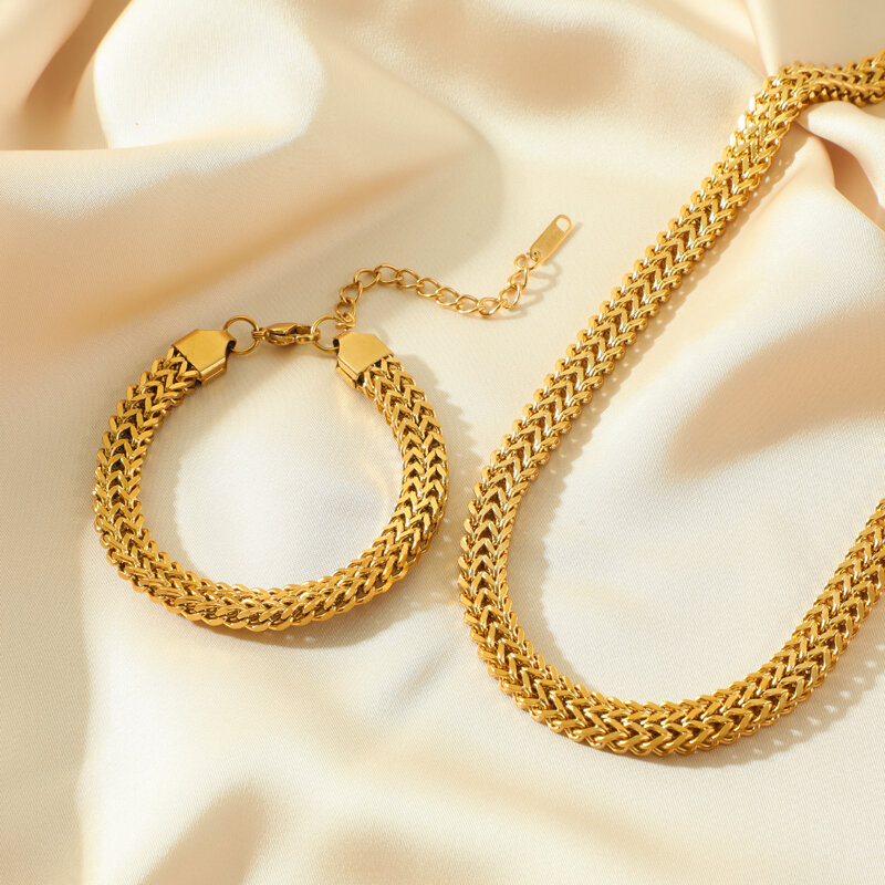 EILIECK 316L ze stali nierdzewnej w złotym kolorze gruby łańcuch naszyjnik bransoletka dla kobiet moda wodoodporna biżuteria zestaw prezent przyjęcie