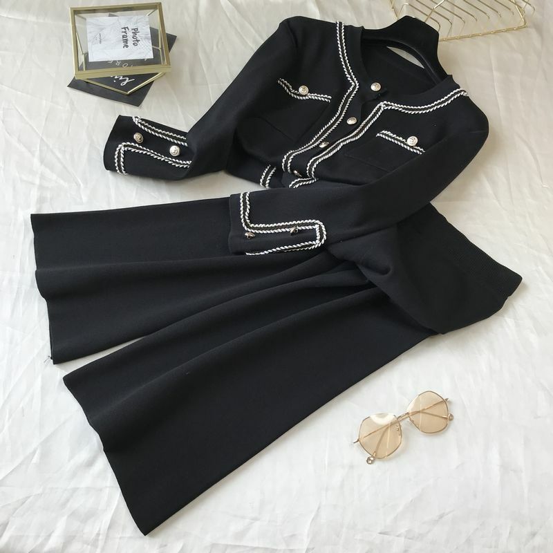 2024 nuovo autunno coreano Color Block girocollo doppia tasca Cardigan in maglia Top + pantaloni larghi a due pezzi a gamba larga Set donna
