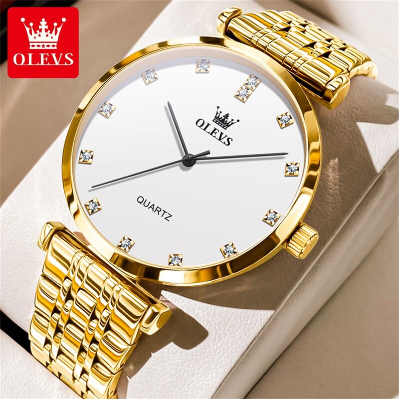 OLEVS jam tangan kuarsa modis untuk pria, arloji bisnis klasik bahan baja tahan karat, jam tangan berlian tahan air untuk pria