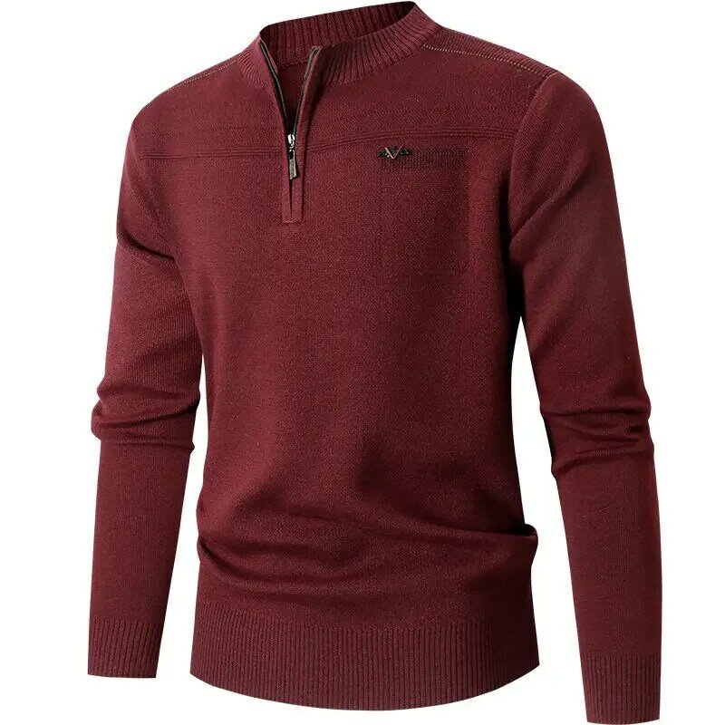 Men's Half Zippered Knitwear Autumn and Winter New Warm Round Neck Casual Loose Men's Sweater Top