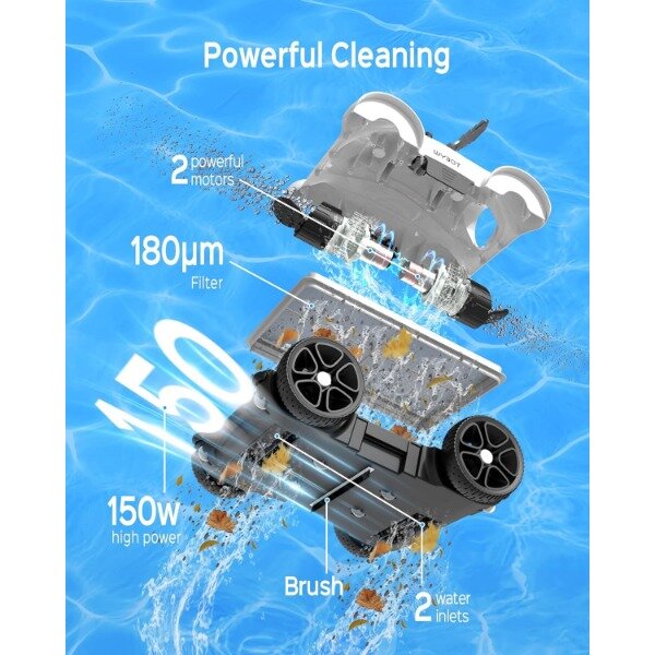 WYBOT 로봇 수영장 청소기, 자동 수영장 진공 청소기, 듀얼 드라이브 모터, 3 가지 타이밍 기능, 33ft 회전 플로팅 케이블