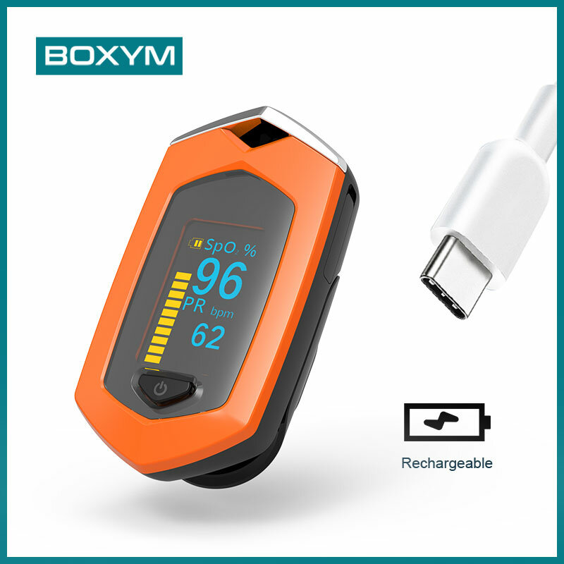 BOXYM pulsossimetro da dito pulsossimetro SpO2 PR OLED ricaricabile CE Medical Oximetro De Dedo cardiofrequenzimetro
