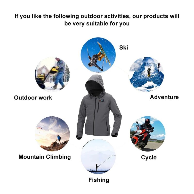 Jaqueta esportiva aquecida USB masculina, casaco impermeável, corta-vento, montanhismo, aquecimento ao ar livre, inverno