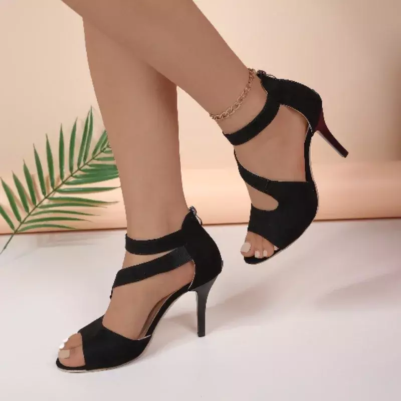 Сандалии Женские однотонные с открытым носком, модные туфли на высоком каблуке, открытый носок, узкий ремешок, открытый носок, летняя обувь