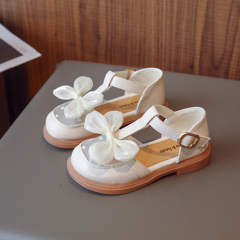 Sandali per bambini estate nuova moda Mesh scarpe in pelle con fiocco traspirante semplice suola morbida sandali da principessa per ragazze H767