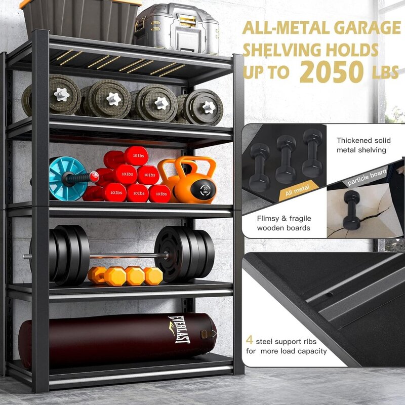 REIBII-Estantería de garaje de alta resistencia, estante de almacenamiento ajustable Extra grande con unidad de estantería de Metal de 5 niveles