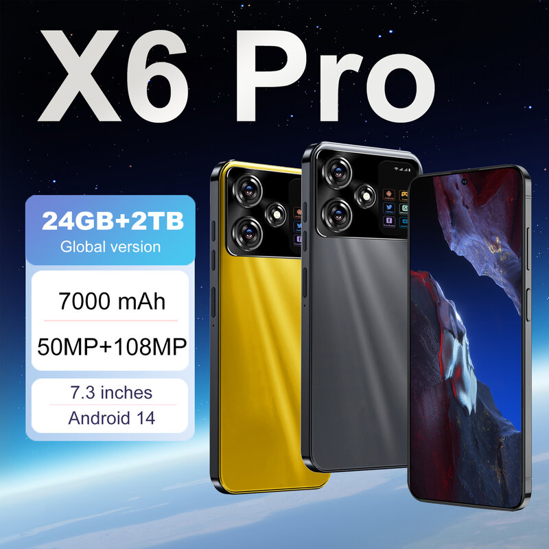 Nieuwe X6 Pro Smartphone Globale Versie 24Gb 2Tb 7.3 ''Hd + Android 14 7000Mah 4G/5G Netwerken Snapdragon 8 Gen 3 50mp 108mp