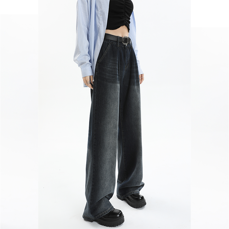 Y2K celana jins Harajuku wanita, pakaian Denim kaki lebar gaya Korea pinggang tinggi Vintage