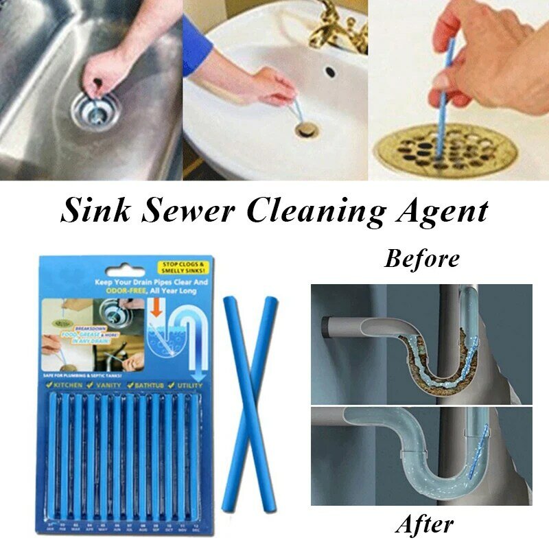 12/Set Afvoer Cleaners Effen Drain Cleaner Sticks Keuken Wc Bad Riolering Decontaminatie Te Deodorant Stop Verstopping Gereedschap