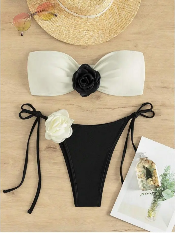 2024 New European and American Style Sexy Swimsuit Women's Beach Vacation Bikini Flower BIKINI Size Tube Top Push Up Swimsuit