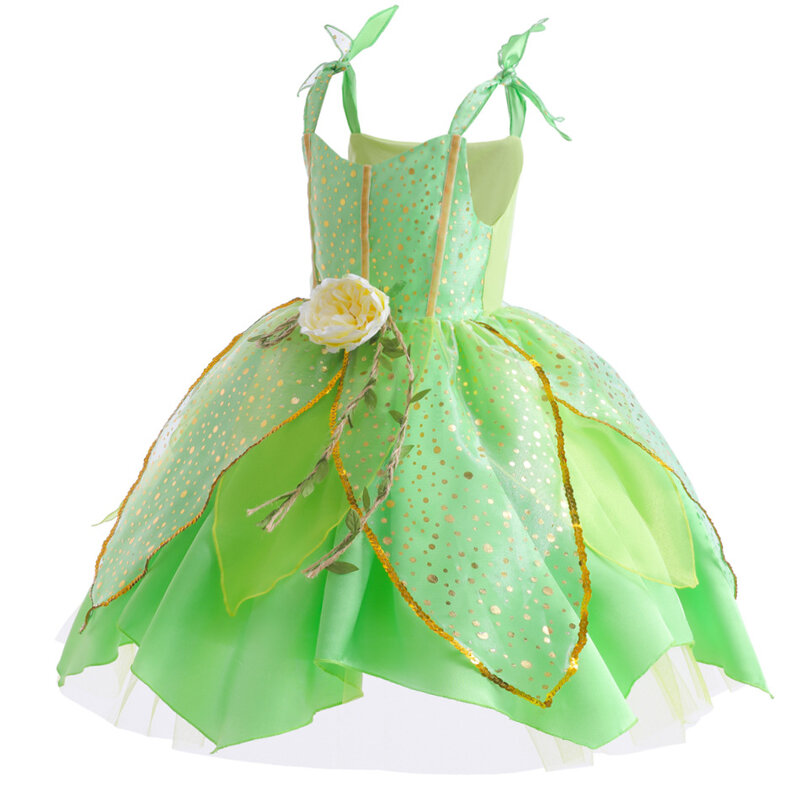 Luxe Tinker Bell Kostuum Voor Meisjes Fantasie Groene Glitter Prinsessenjurk Kids Carnaval Party Outfits Elegante Jurken