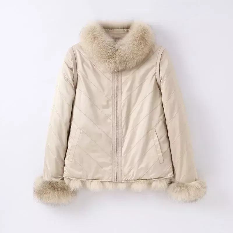 Женское зимнее пальто из лисьего меха, новая теплая куртка для девушек с двойными боковыми рукавами и воротником, съемная парка CT261