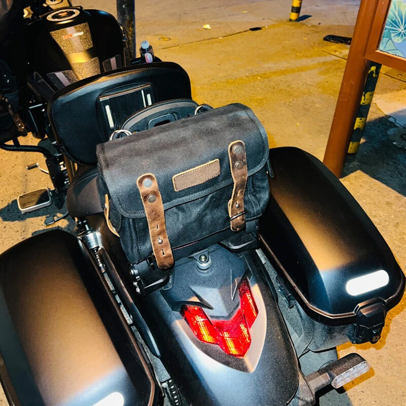 Bolso lateral Vintage para motocicleta, bolsa de equipaje de lona encerada para montar en sillín, pierna para bicicleta, bandolera para hombre