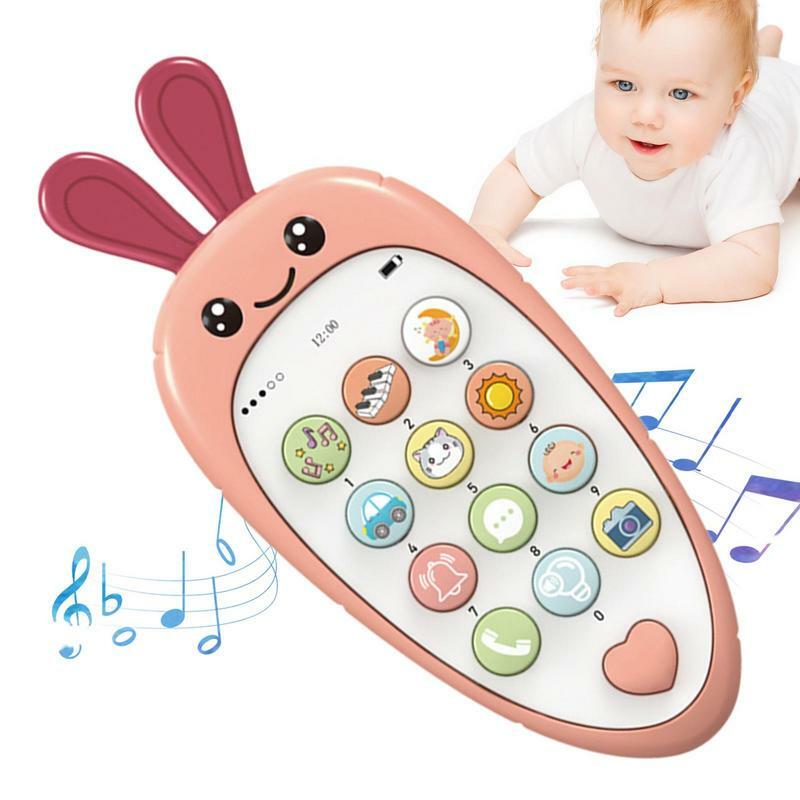 Mainan ponsel berbentuk wortel warna-warni mainan telepon bermain musik edukasi dini interaktif orang tua anak untuk anak-anak