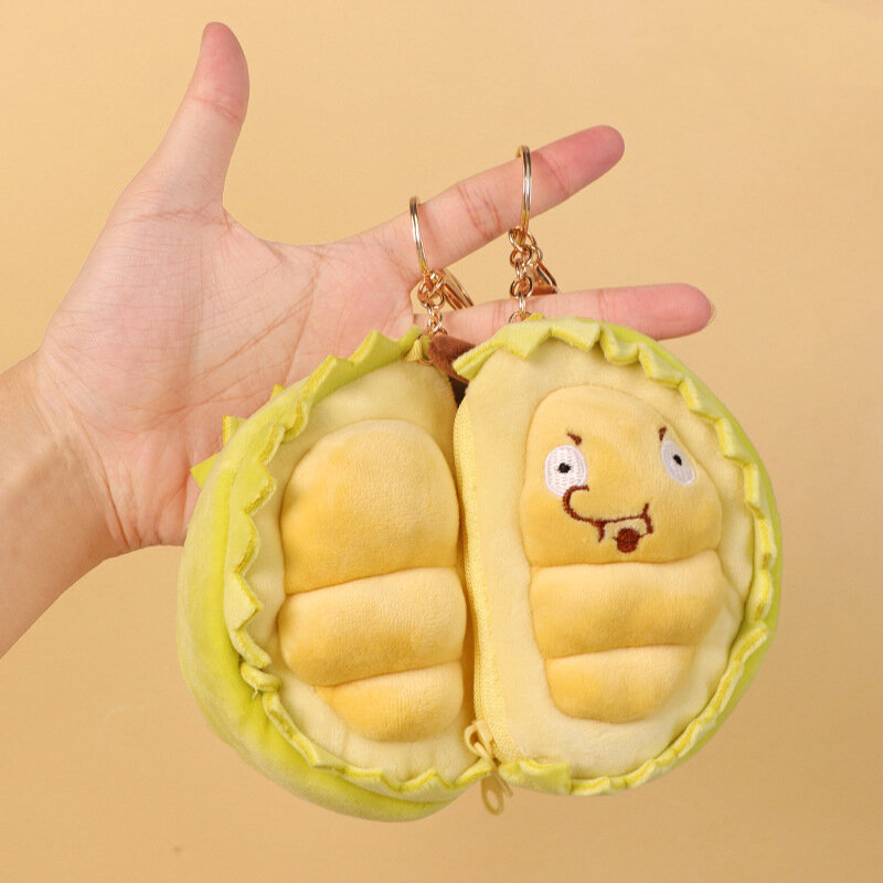 Cute Fruit Durian Plush Coin Purse para crianças, Pingente de desenhos animados criativos, Carteira, Acessórios para chaveiros de carro, Kawaii, Presentes divertidos para meninas, 13cm