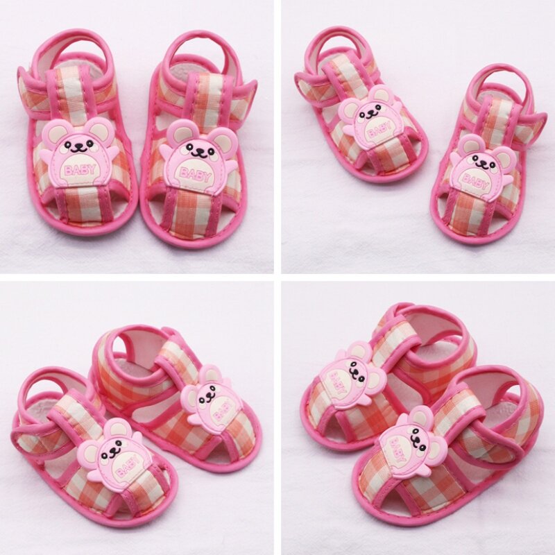 Sandálias ocas padrão de urso para bebês meninos e meninas, sapatos infantis recém-nascidos, sapatos macios para crianças, First Walker Clogs, verão