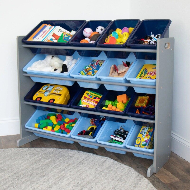 Humilde organizador de armazenamento para crianças, Grey Toy Bins, armário de plástico azul, armário de armazenamento cinza