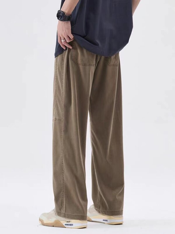 Letnie jasne i cienkie męskie spodnie proste luźne spodnie dresowe miękkiej tkaniny Lyocell męża domu na co dzień szerokie nogawki długie luźne spodnie