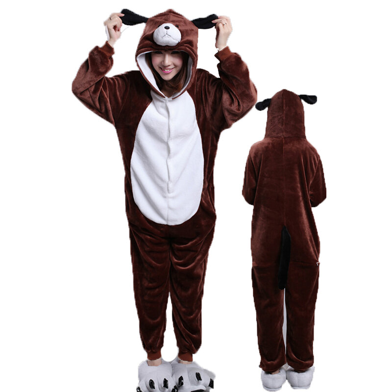 Tutina per cani per adulti donna uomo animale Kigurumis pigiama flanella Cartoon pigiama Homewear Halloween Cosplay Party Costume