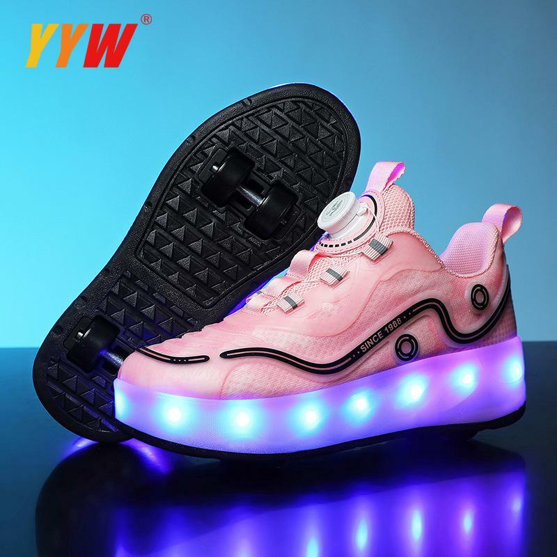PU Leather Children Four Wheels Shoes Kids Girls Roller Skates Fashion Kids Sneakers Size 30-40 Adult Casual boys Shoes