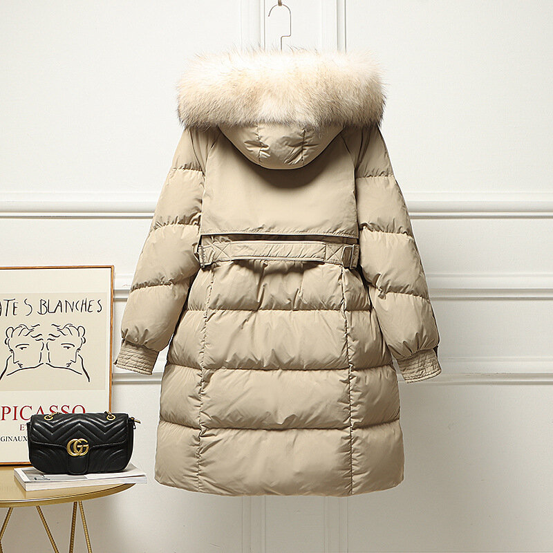 Женское зимнее пальто на белом утином пуху, утепленное пуховое пальто средней длины с капюшоном, теплая Женская одежда для снега, модное женское пальто, зима 2023