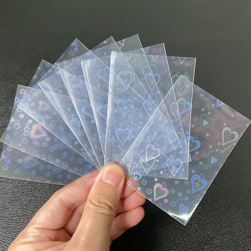 100pcs Board Game Card Sleeves Sweet Heart Foil Transparent Laser Clear YGO PKM Photo Kpop Protector Trading Cards Shield Cover
