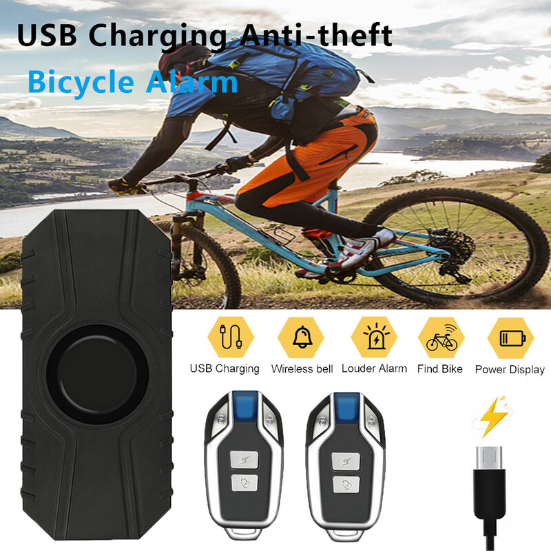 Wireless Bicycle Vibration Alarm USB Charge Waterproof Motorcycle Electric Bike Alarm Remote Control Anti-theft Security Sensor