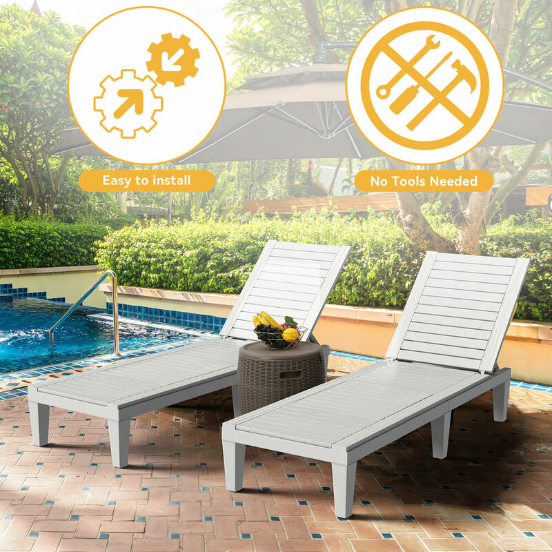 1Pcs Patio Chaise Lounge Chair Resin Adjustable Lounge Chairs for Outdoor White