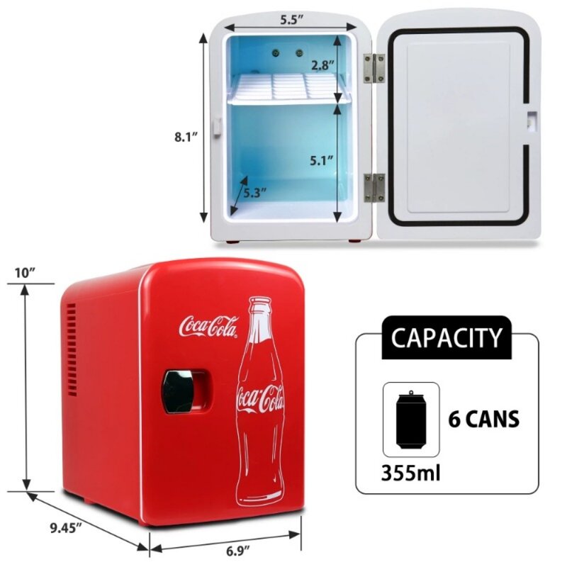 Mini refrigerador clásico de 4L con cable de alimentación de 12V CC y 110V CA, refrigerador portátil de 6 latas, refrigerador de viaje personal, Rojo