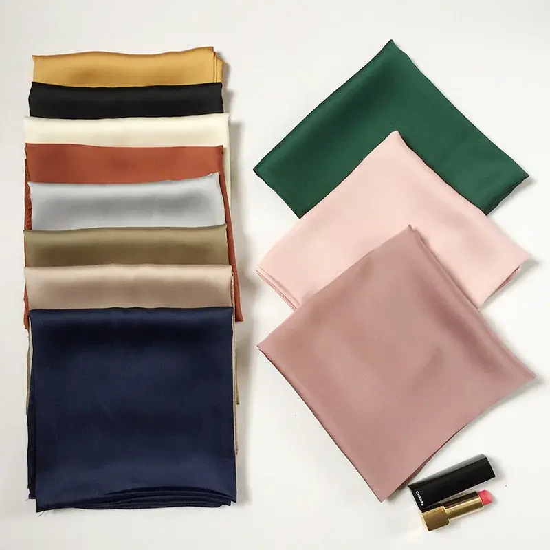 Pañuelo cuadrado de seda para mujer, bufanda para la cabeza, color rosa, verde y blanco, 70cm x 70cm