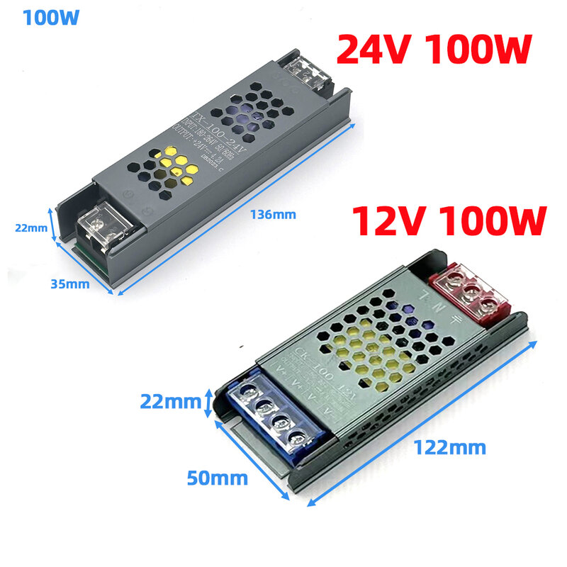 LEDストリップ電源アダプター,超薄型照明トランス,110v,220v,100 v,dc 12v,24v,60w,150w