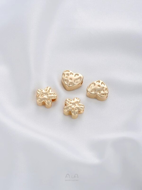 14K Gold-filled concavo e convesso Plum Blossom Heart Large Hole Bead fai da te braccialetto di perline fatto a mano collana accessori per gioielli
