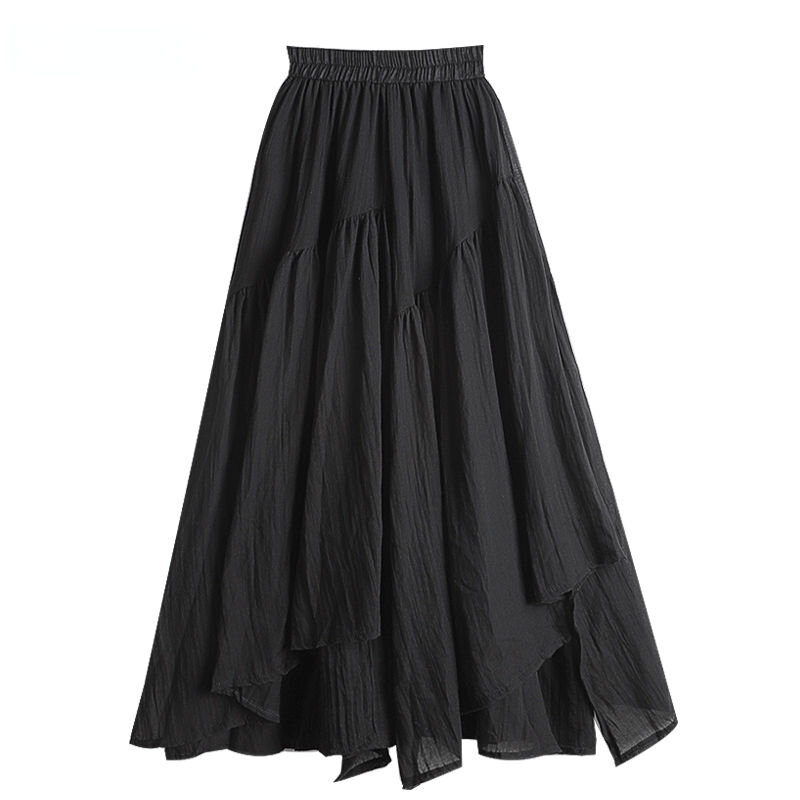 Irregular Skirts for Women Green Casual Elastic High Waist Skirts Vintage A-line Slim Elegant Mid Length Skirt New Summer 2024