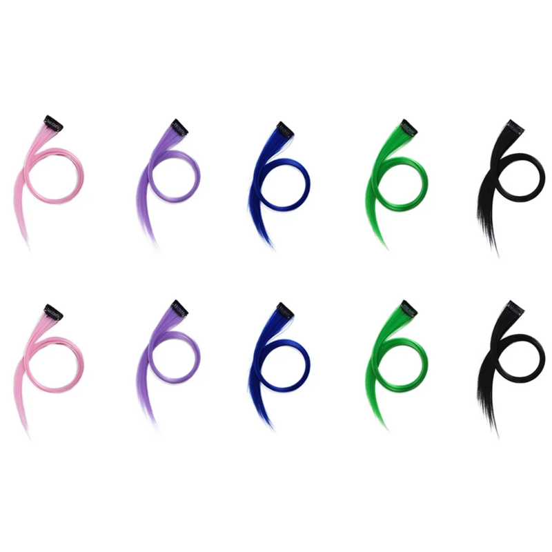 Rainbow Highlighted Multi-Colour Trimmable Hair Extension Hairpin Long Straight Hair Clip for Hair False Hair 3.2x55cm